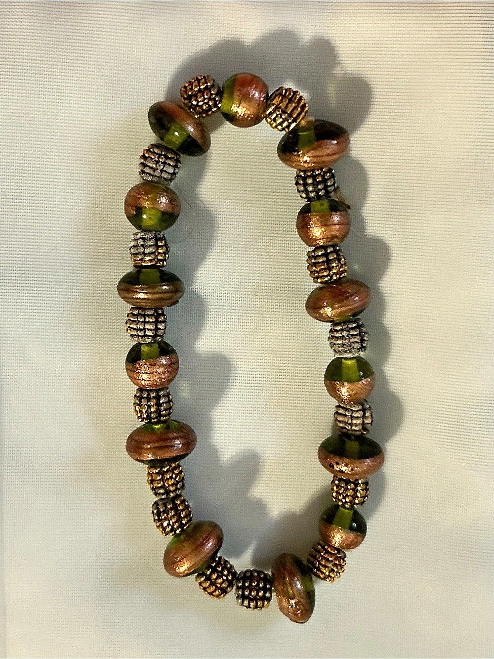 Beaded Stretch Bracelet in Brown & Green
